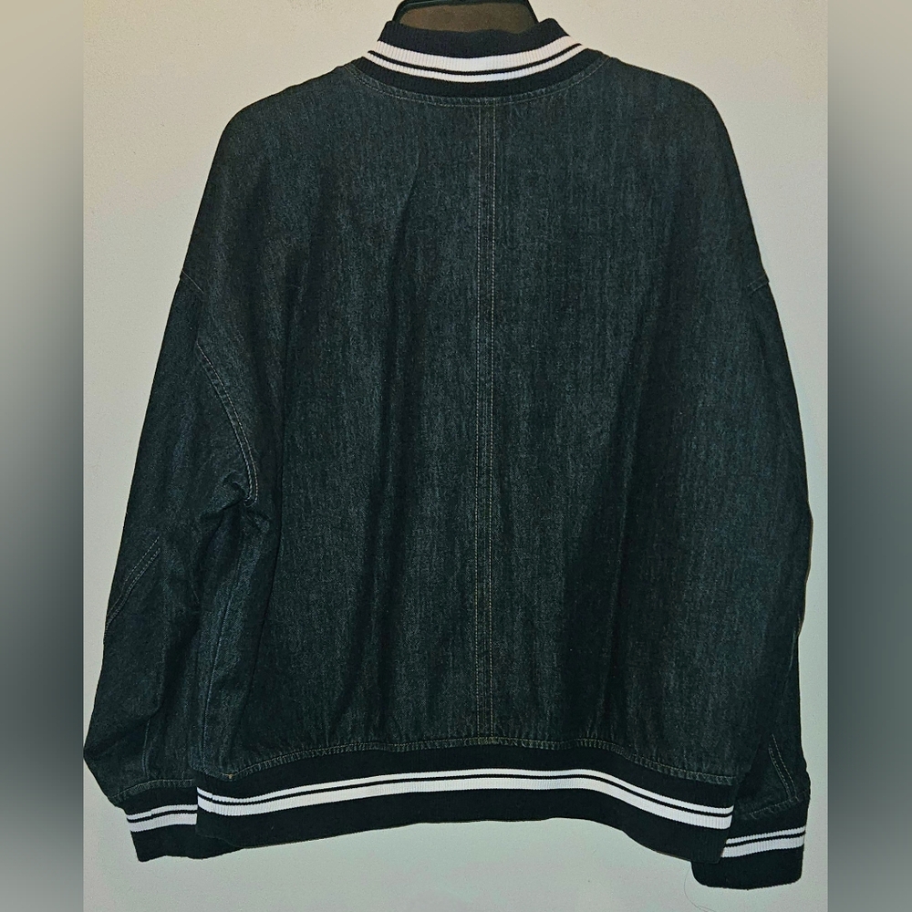 Old Navy Jean Bomber Jacket With Striped Accents - Picture 2 of 4